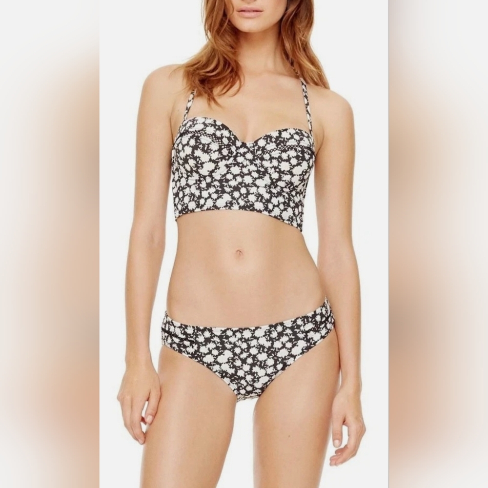 Tory Burch Orchard Black/White Floral Bikini Set Double Strap SPF 50 Large $275